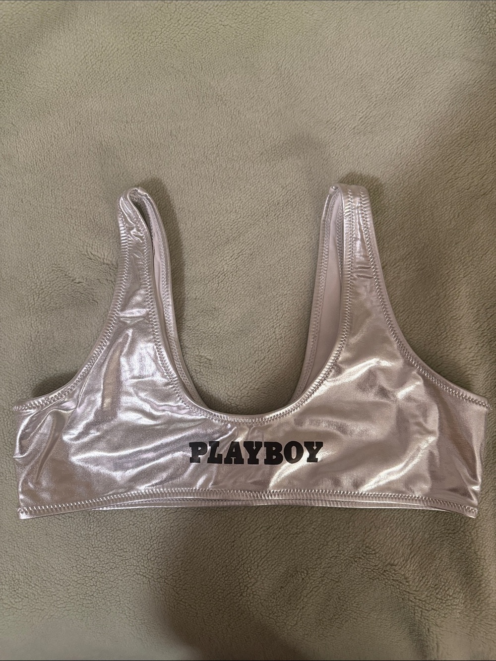 PLAYBOY Shimmer Silver Scoop Top
